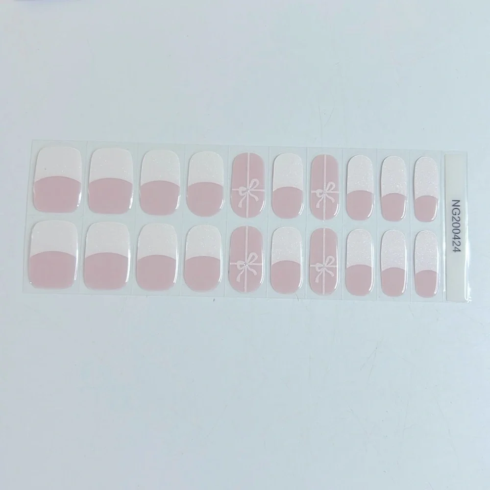 French Tip Bow Tie Semi-Cured Gel Nail Strip Set